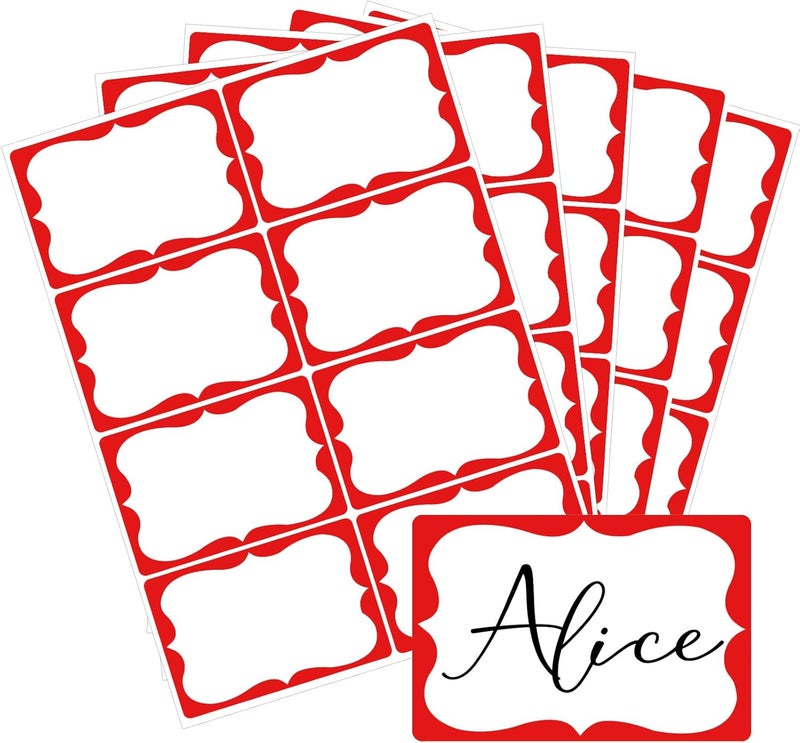 labelon Red Name Tag Stickers, 2"x 3" Holiday Gift Tag Stickers with Red Border 200 Pcs Adhesive Name Sticker Name Badges Labels for Holiday Gift, School, Office, Home, Party - Image 1